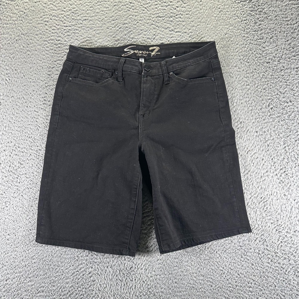 Seven7 Sunset Shorts Women 12 Black Cotton Denim Bermuda Stretch Beach Dark Wash